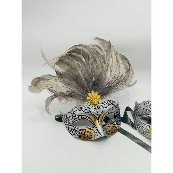 Set of 2 Masks Couples Masquerade Masks For Women Men Feather Mardi Gras Cosplay - Picture 5 of 10